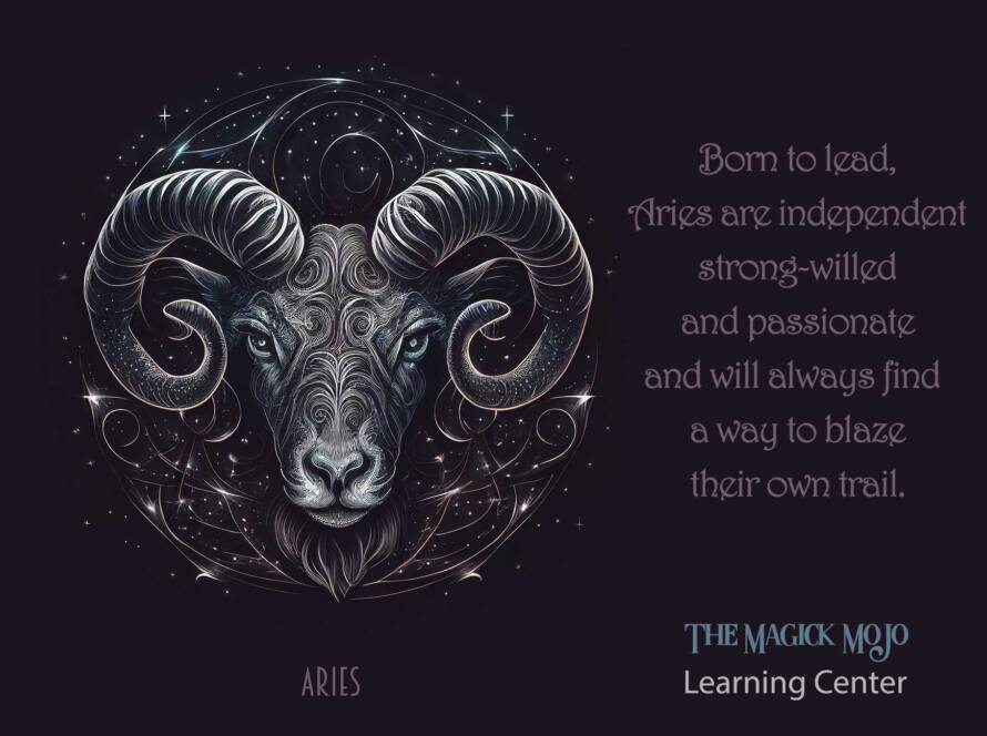 Aries zodiac symbol with text overlay